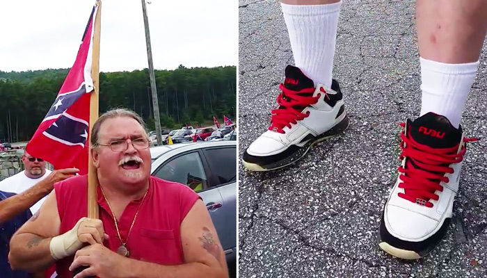 This KKK member who was <a href="http://ebaum.it/1JhCWks" target="_blank">called out for wearing FUBU shoes</a>. FUBU (For Us, By Us) is an American Hip Hop apparel company, in case you don't know.