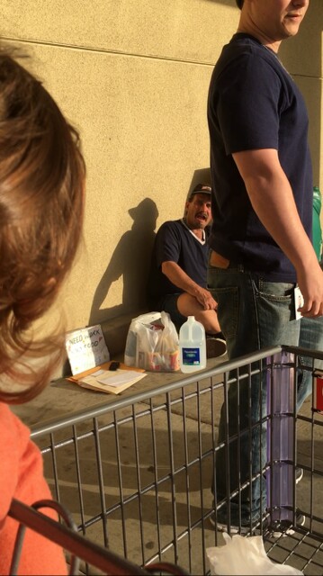 The man pictured is 52-year-old Frederick Callison, who moved to Sacramento from Washington two years ago hoping to be a line cook for the Salvation Army. When the opportunity fell through he was left homeless, pushing carts for the Smart and Final store in exchange for the right to hand out his resumes on the premises.