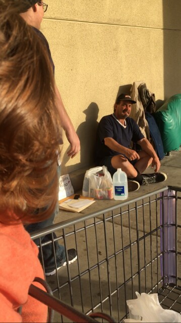 The man pictured is 52-year-old Frederick Callison, who moved to Sacramento from Washington two years ago hoping to be a line cook for the Salvation Army. When the opportunity fell through he was left homeless, pushing carts for the Smart and Final store in exchange for the right to hand out his resumes on the premises.