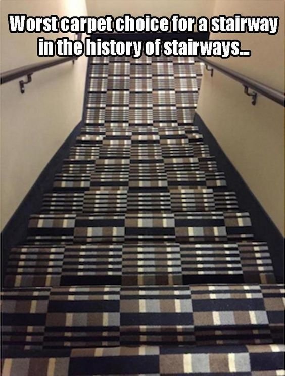 stair carpet fail - Worstcarpet choice for a stairway in the history of stairways.. Itun