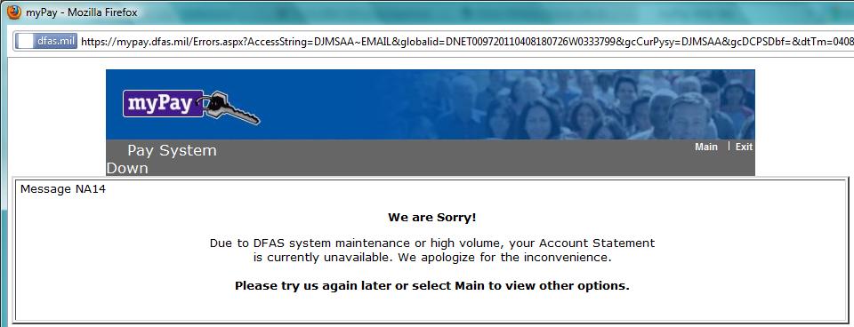 If you're in the US military, this is what appears when trying to access your Earnings Statement online...