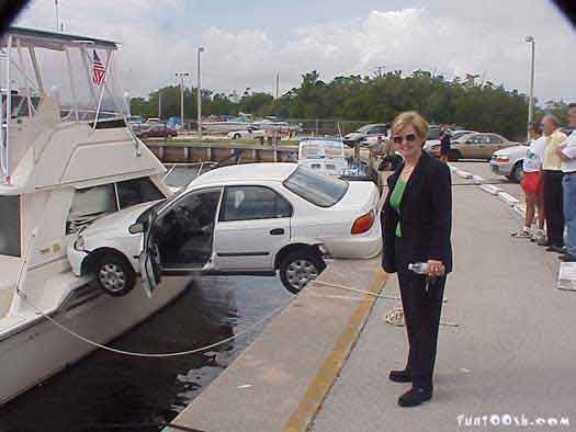 Woman drive car onto ferry...literally
