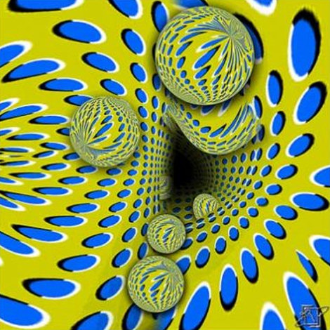 Trippy picture of yellow and blue liquids morphing optical illusion caused by of how our eyes process color patterns.