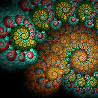Trippy picture of fractal patterns that repeat themselves and change color.