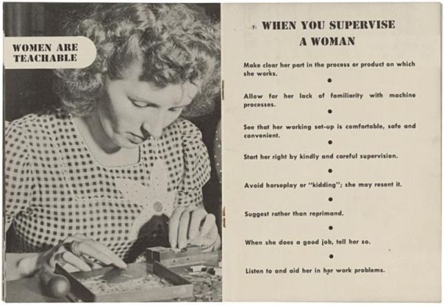 1940's advertisement on how to supervise a woman in the workplace.
