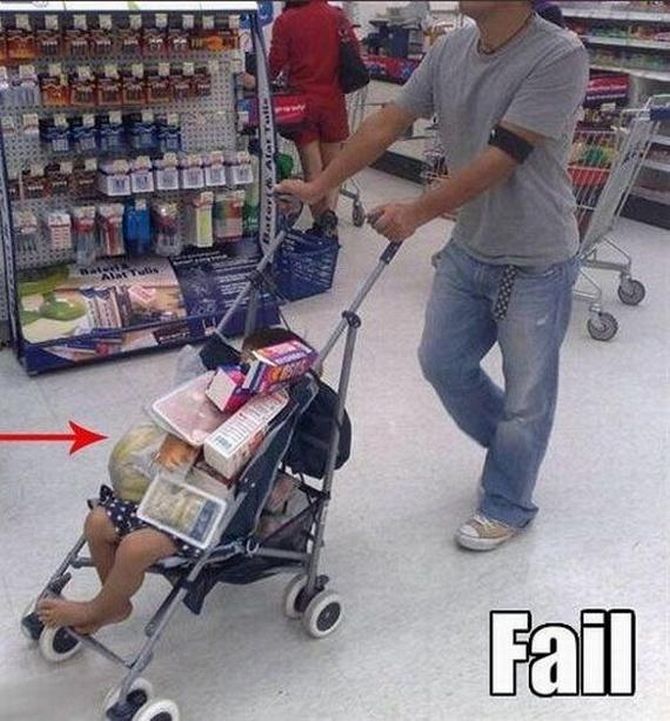 Mom uses the stroller as a shopping cart.  Many misuse the "fail" button but it needs to be pushed in this case.