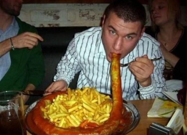 There's a whole intestine there on that guys plate
