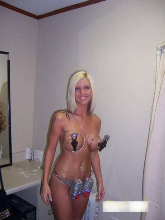 GENIUS!  Totally naked chick walking around dispensing the beer at your party!!! Great!