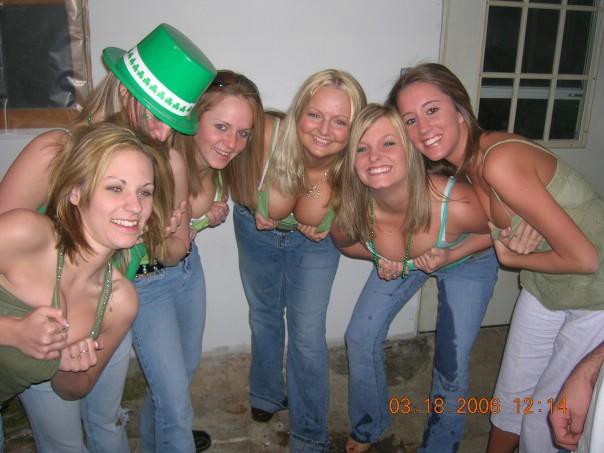 Group of girls flashing cleavage