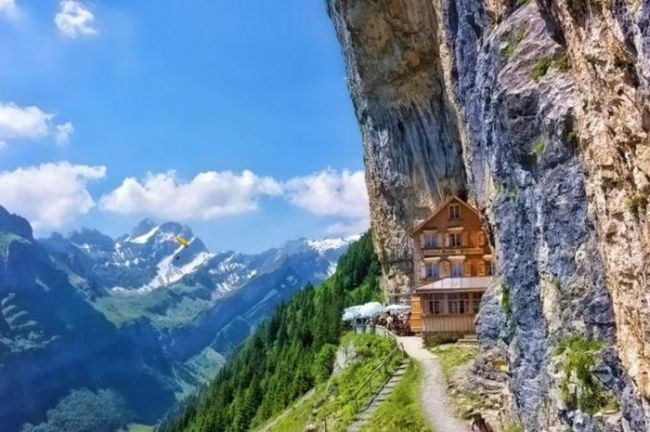Amazing architecture on the side of a cliff mountain