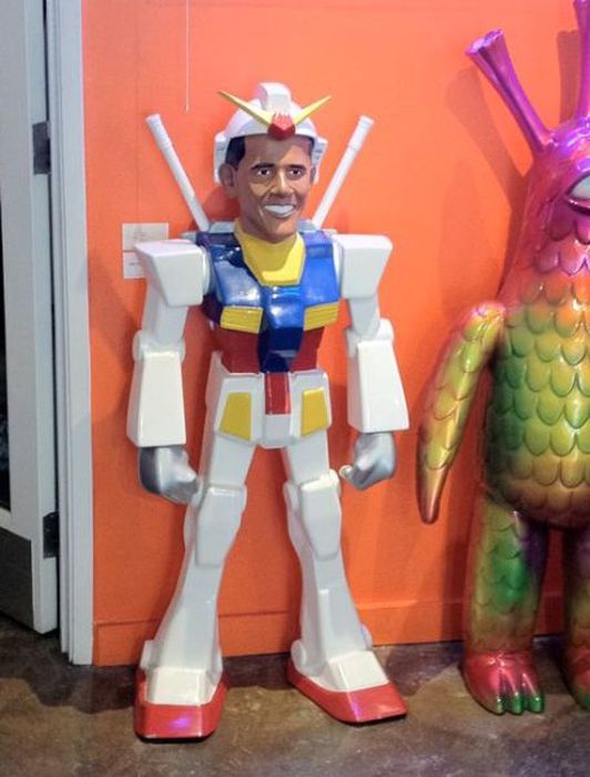 Funny statue of president Obama as a super hero