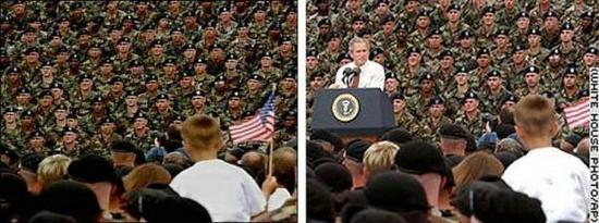 2004: US presidential elections campaign. The soldiers in the back are copy/pasted. 