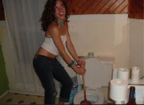 Girls Unclogging Toilets