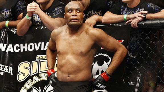 Silva's reaction after he round house kicked his opponent in the head. Unfortunately, he didn't survive.