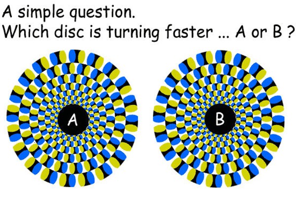 random pic fun optical illusions - A simple question. Which disc is turning faster ... A or B ?