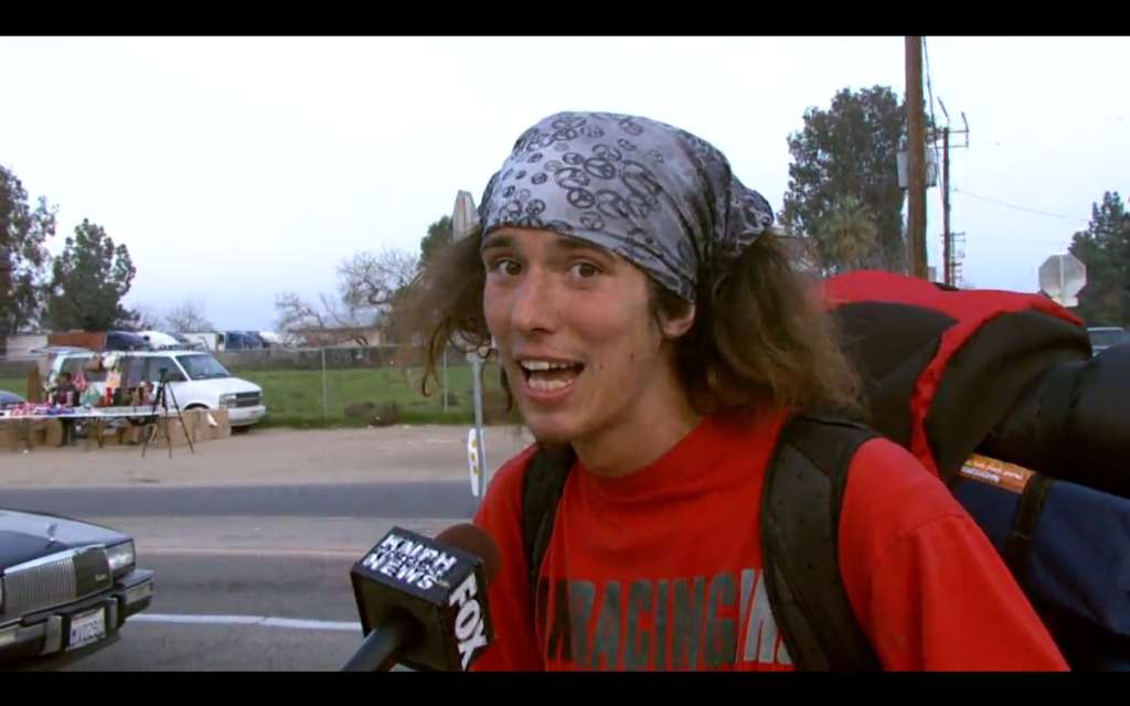 Caleb The Hitch Hiker.      The Internet-famous interviewee and vagrant known as "Kai the Hatchet-Wielding Hitchhiker" is currently on trial for murder. In 2013, McGillvary stayed with 73 year-old lawyer Joseph Galfy, who was found murdered in his New Jersey home.