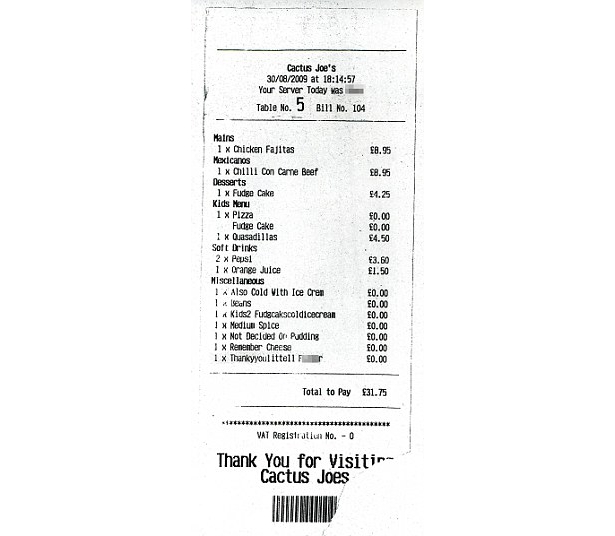 Funny receipts from stores