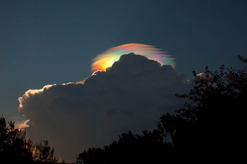 Cloud iridescence is the occurrence of colors in a cloud similar to those seen in oil films on puddles, and is similar to irisation.