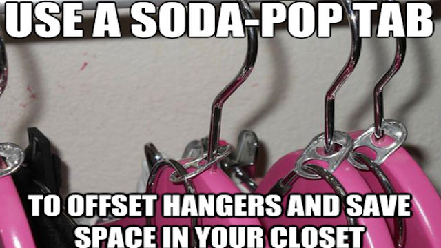 dorm room college life hacks - Use A SodaPop Tab To Offset Hangers And Save Space In Your Closet