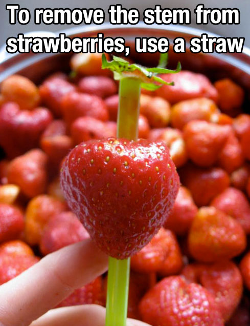 strawberry straw - To remove the stem from strawberries, use a straw