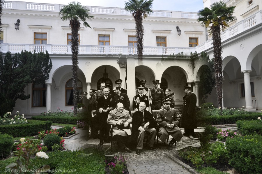 Yalta 1945-2012 Churchill, Roosevelt and Stalin at the Livadia Palace.