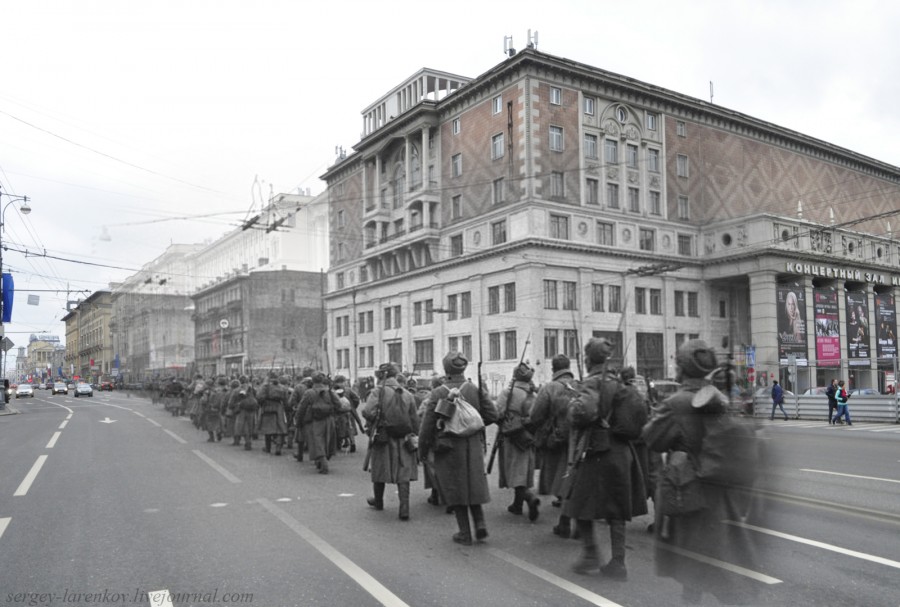 Moscow 1941-2012 Tverskaya street. Infantry regiments on the march.