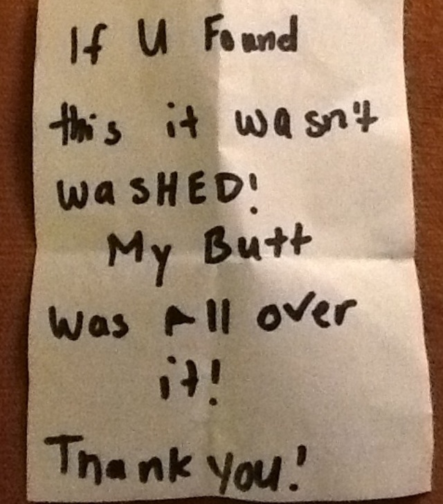 Someone found this note in the pocket of their hotel robe