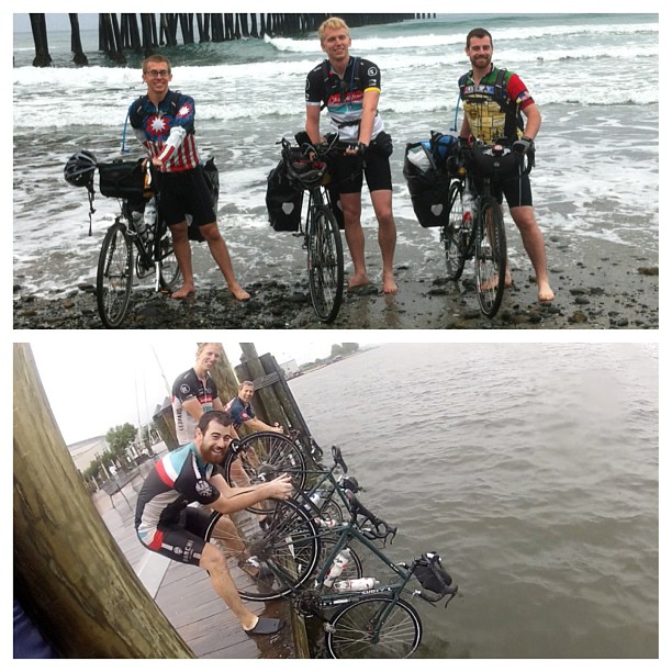 These guys biked across the US. Started with back tires in Pacific and finished with front tires dipped into the Atlantic