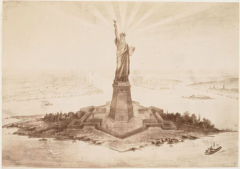 Drawing of the Statue of Liberty in Upper New York Bay