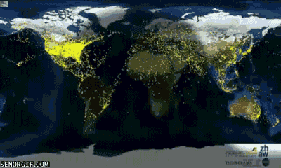 24 hours of flight paths around the world