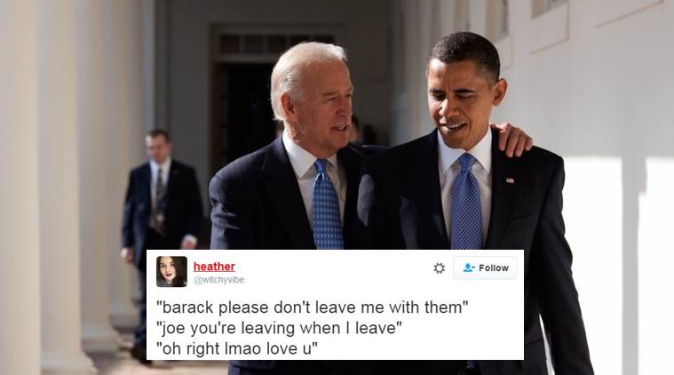 barack obama and joe biden memes - heather witchyvibe "barack please don't leave me with them" "joe you're leaving when I leave" "oh right Imao love u"