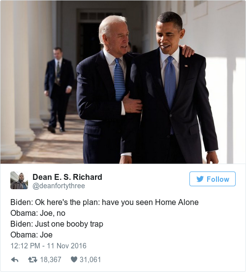 obama joe biden memes - Dean E. S. Richard | Biden Ok here's the plan have you seen Home Alone Obama Joe, no Biden Just one booby trap Obama Joe 17 18,367 31,061