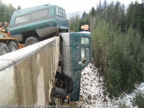This is one of the luckiest guys in the world. After losing control on an icy bridge, the driver was hanging on by a steel thread. 