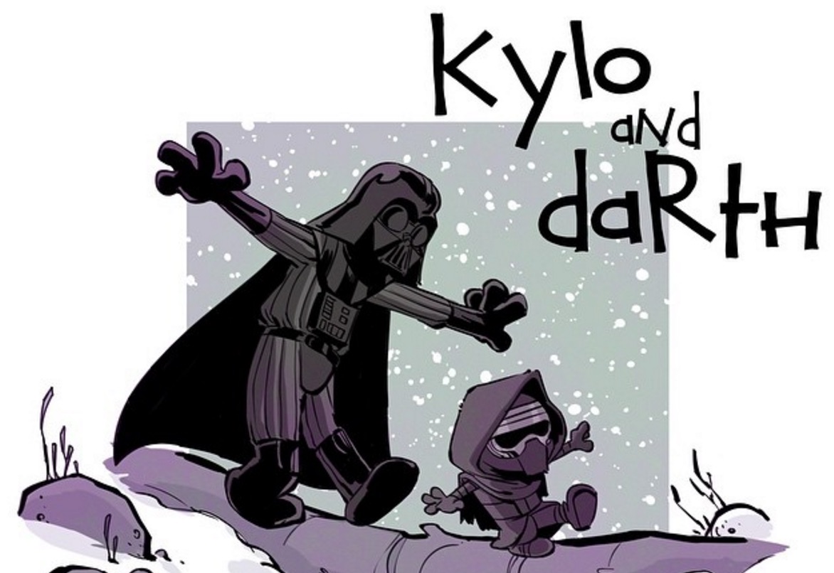 Darth and Kylo cartoon in the Calvin and Hobbes style