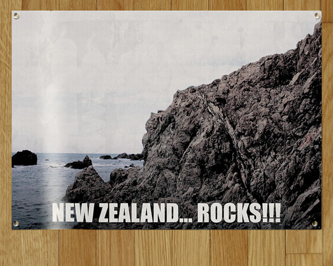 flight of the conchords new zealand tourism poster - New Zealand... Rocks!!!