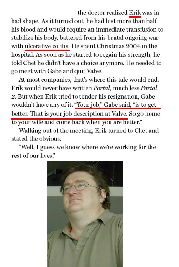 random pic gabe newell - the doctor realized Erik was in bad shape. As it turned out, he had lost more than half his blood and would require an immediate transfusion to stabilize his body, battered from his brutal ongoing war with ulcerative colitis. He s