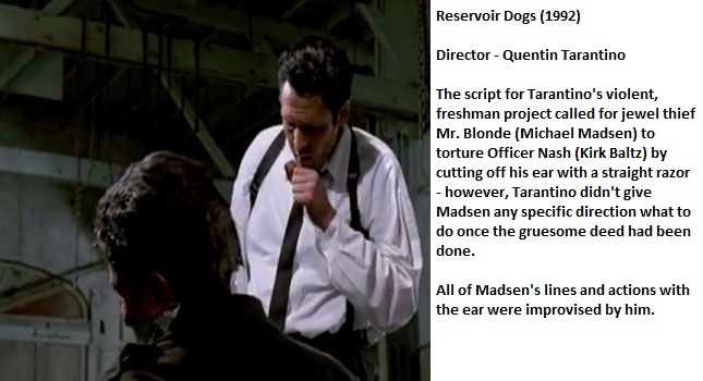 reservoir dogs talking into ear meme - Reservoir Dogs 1992 Director Quentin Tarantino The script for Tarantino's violent, freshman project called for jewel thief Mr. Blonde Michael Madsen to torture Officer Nash Kirk Baltz by cutting off his ear with a st