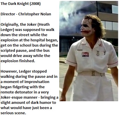 joker dark knight nurse - The Dark Knight 2008 Director Christopher Nolan Originally, the Joker Heath Ledger was supposed to walk down the street while the explosion at the hospital began, get on the school bus during the scripted pause, and the bus would