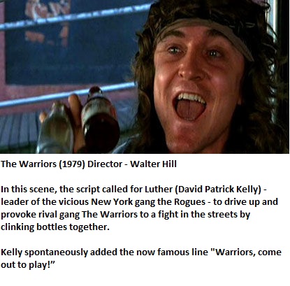 warriors come out to play - The Warriors 1979 Director Walter Hill In this scene, the script called for Luther David Patrick Kelly leader of the vicious New York gang the Rogues to drive up and provoke rival gang The Warriors to a fight in the streets by 