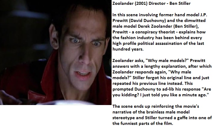 photo caption - Zoolander 2001 Director Ben Stiller In this scene involving former hand model J.P. Prewitt David Duchovny and the dimwitted male model Derek Zoolander Ben Stiller, Prewitt a conspiracy theorist explains how the fashion industry has been be