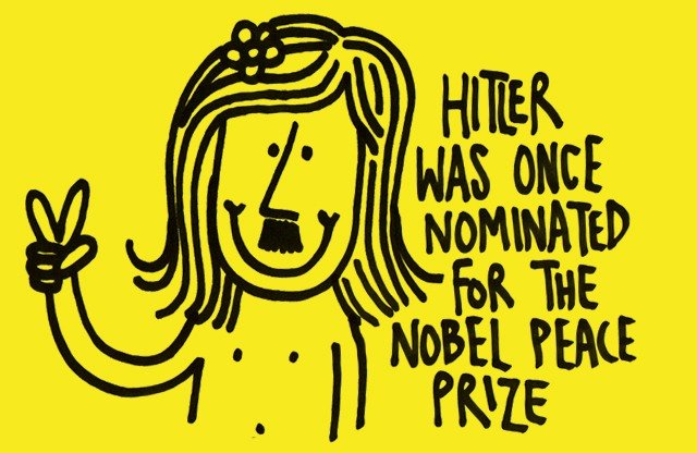 cartoon - Hitler Was Once Nominated W For The Nobel Peace Prie