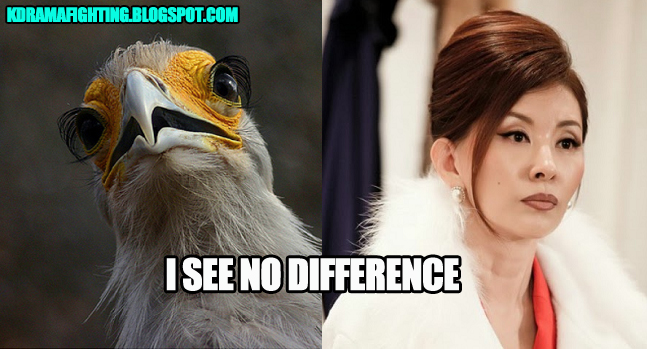 The eyelashes, the feathery collar--Lee Mi Sook must have taken pointers from this bird for her role in Miss Korea.