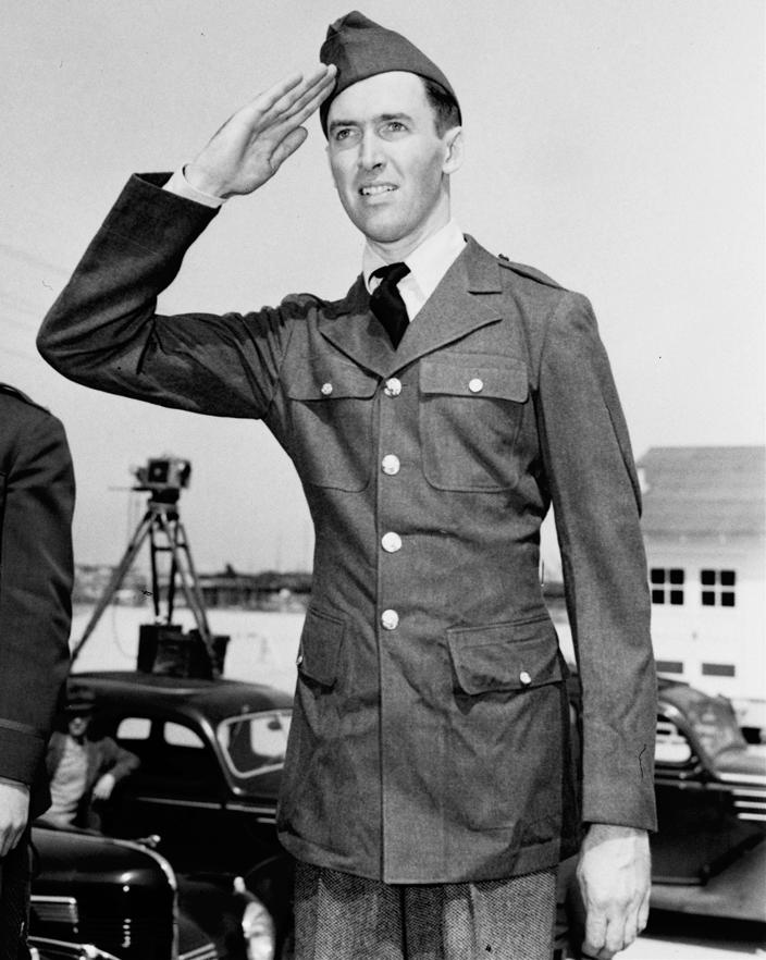 James Stewart. Followed in the footsteps of his WWI veteran father, enlisting even before Pearl Harbor. He became the commander of the 445th Bomb Group, flying at least twenty combat missions and rising from private to colonel in only four years.