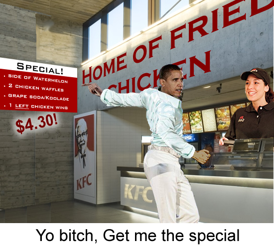 A pic of Obama ordering the special at KFC. 