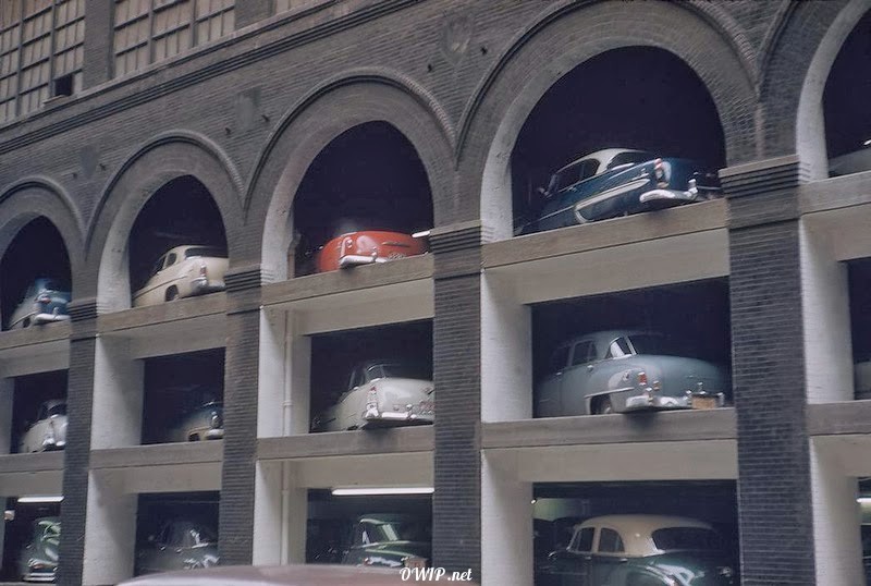 Awesome multi-story parking somewhere in USA, 1954