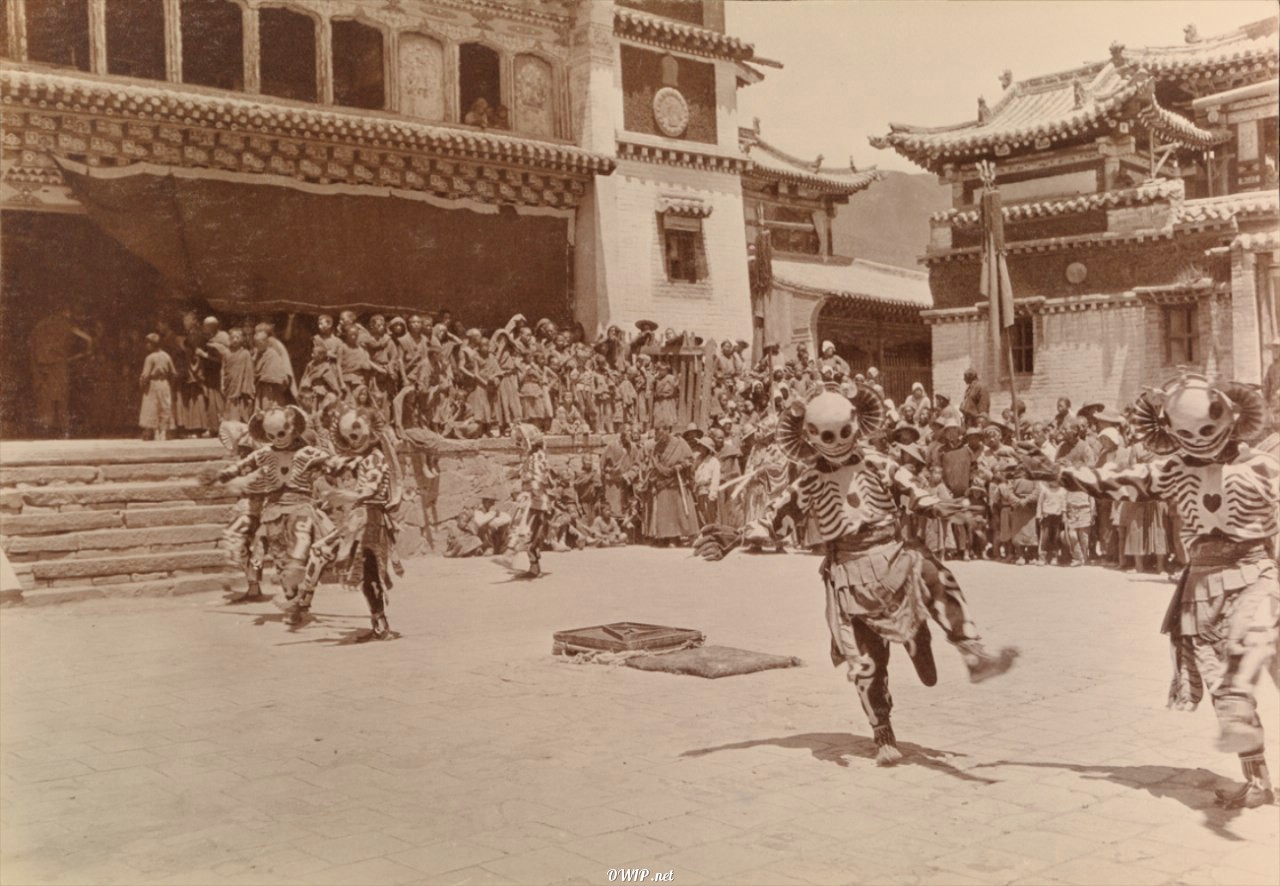Buddhist monks during a ritual dance, Tibet, 1924