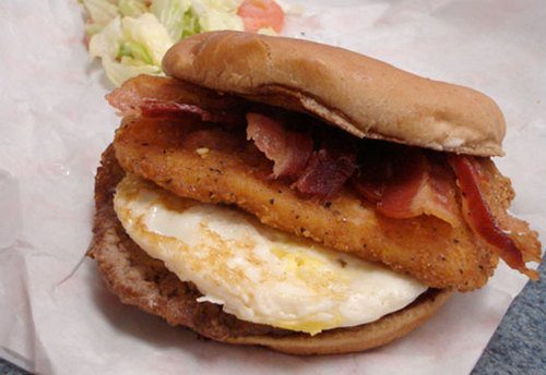 Chicken, Egg, Cheese and Bacon Burger