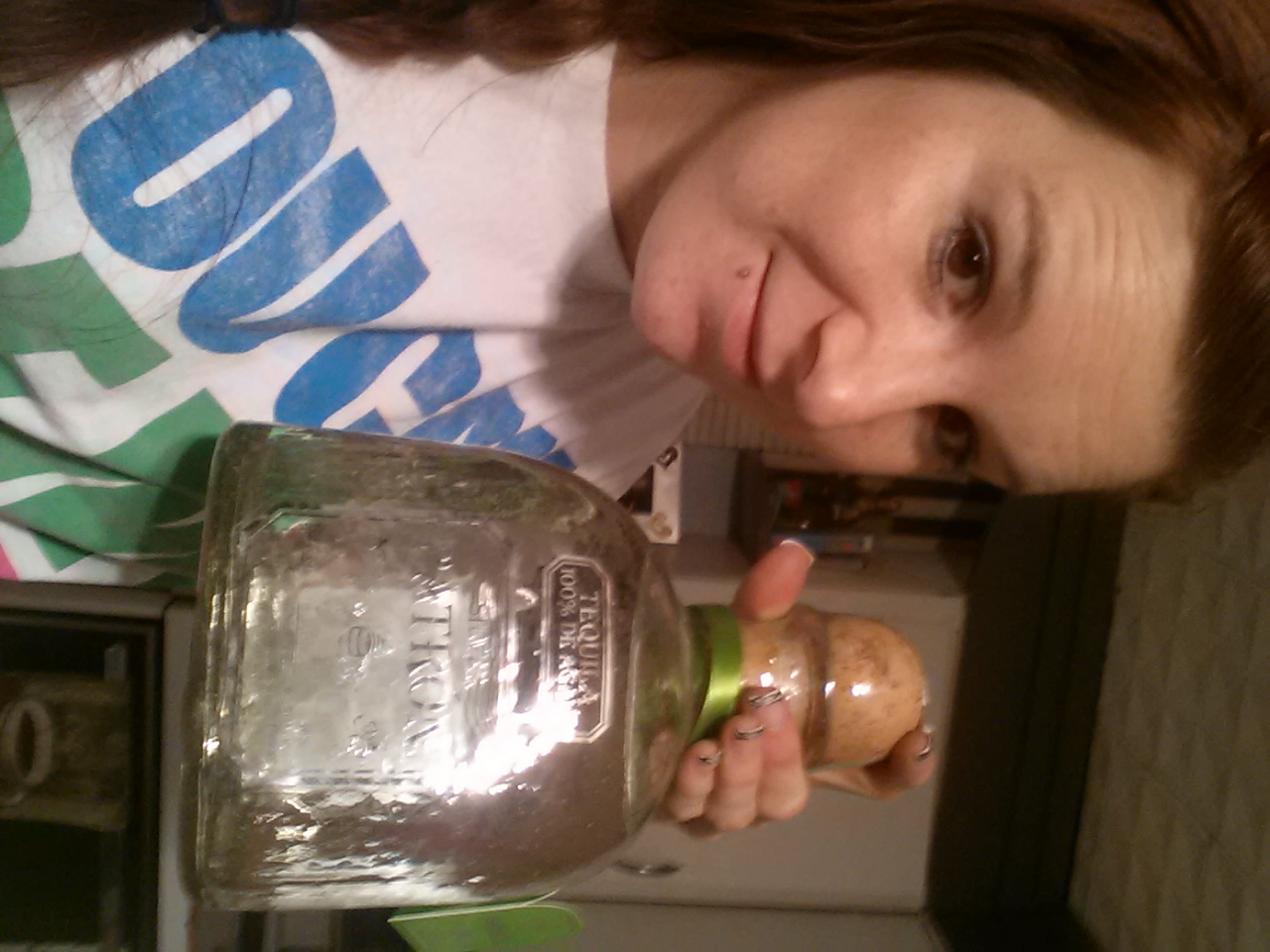 $108 bottle of Patron' bigger than my head. Wanna take some shots with me? (: