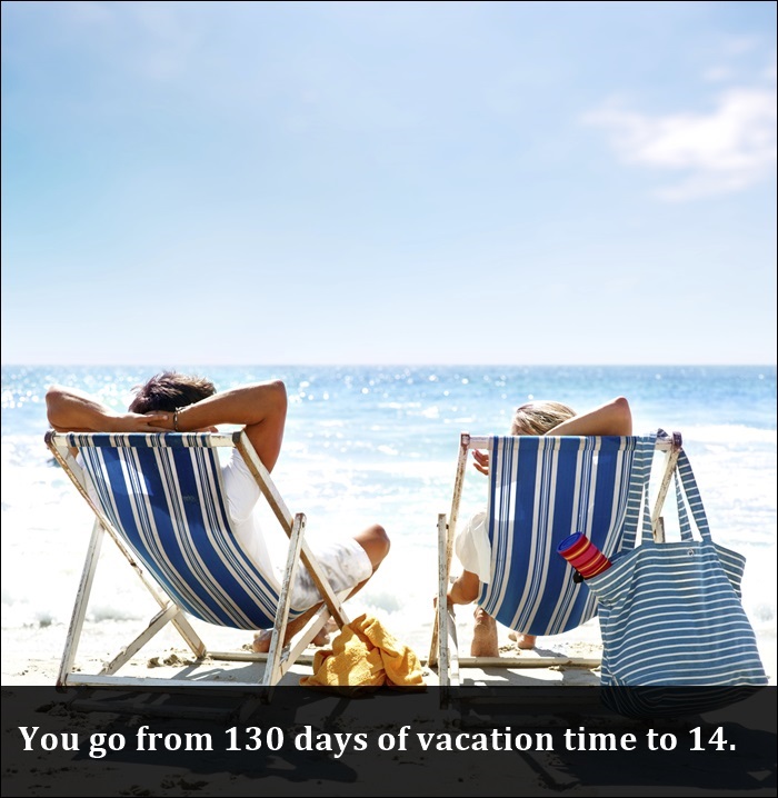 holidays summer - M You go from 130 days of vacation time to 14.