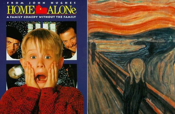 Attentive spectators might have noticed that the iconic movie poster for the film with Macaulay Culkins screaming strikingly resembles the Edvard Munchs famous painting The Scream.